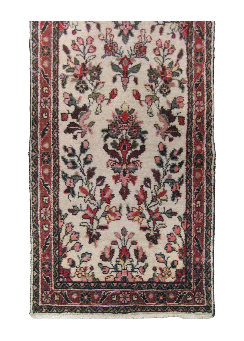 A10561 Persian Rug Hamadan Handmade Runner Tribal 2'7'' x 16'2'' -3x16- Whites Beige Red Floral Design