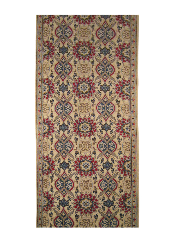 A10862 Persian Rug Nain Handmade Runner Traditional 2'9'' x 12'7'' -3x13- Whites Beige Blue Red Floral Design