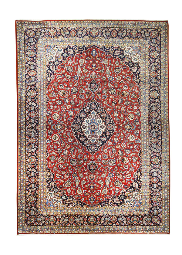 A11044 Persian Rug Kashan Handmade Area Traditional 9'10'' x 13'9'' -10x14- Red Blue Floral Toranj Mehrab Design