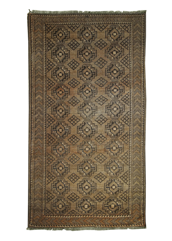 A12199 Oriental Rug Afghan Handmade Area Tribal Antique 3'4'' x 6'0'' -3x6- Brown Ersari Geometric Design
