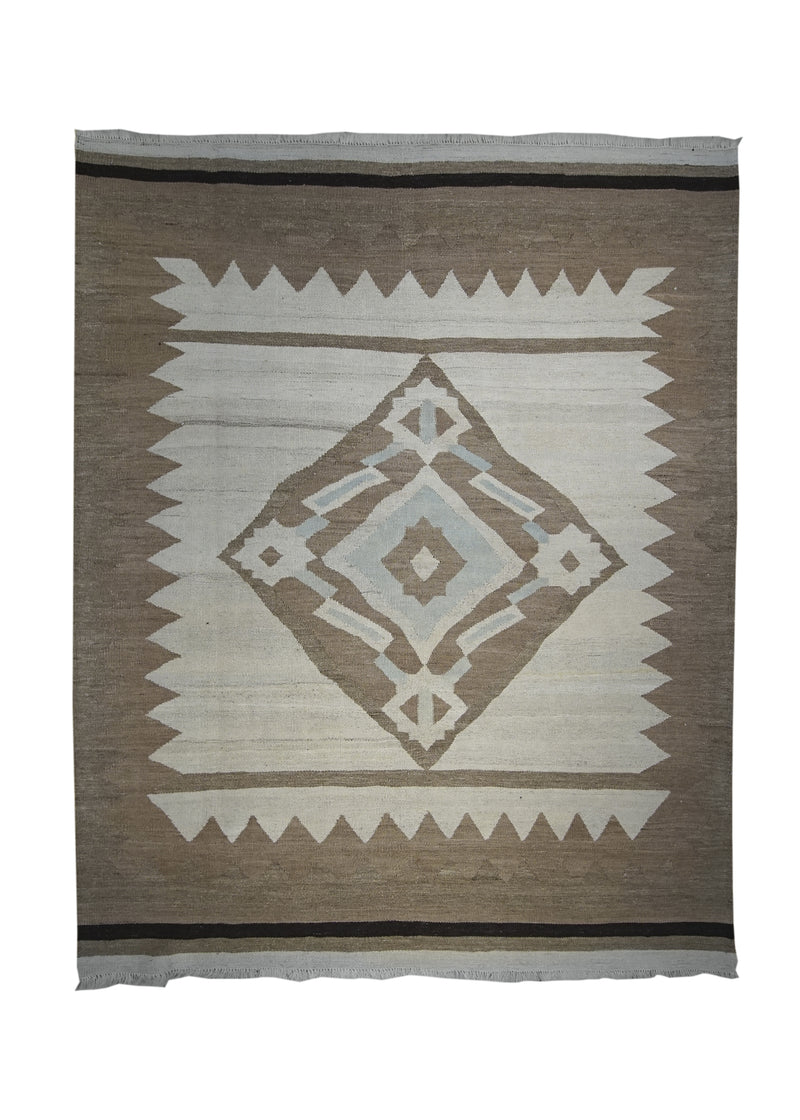 A12522 Persian Rug Shiraz Handmade Area Tribal 4'11'' x 5'9'' -5x6- Whites Beige Brown Kilim Geometric Design