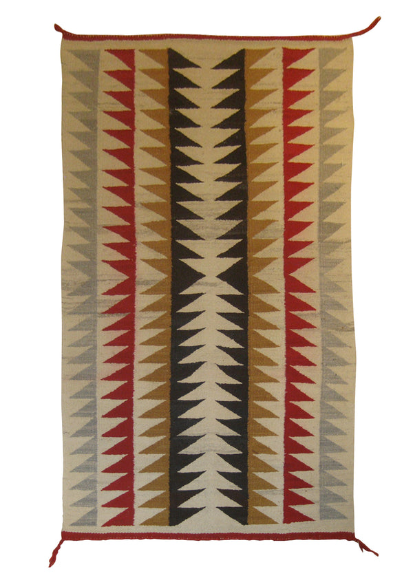 A13135 Native American Rug Navajo Handmade Area Tribal Antique 3'0'' x 5'4'' -3x5- Whites Beige Red Geometric Design