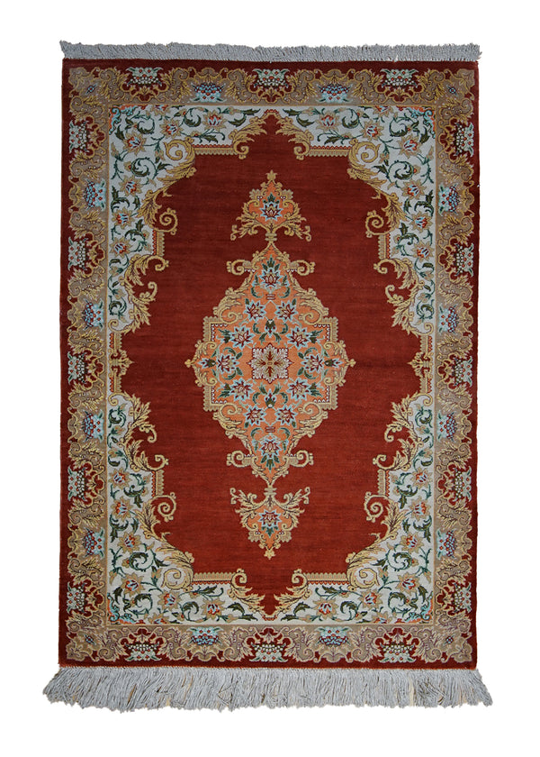 A13491 Persian Rug Qum Handmade Area Traditional 1'10'' x 2'9'' -2x3- Red Whites Beige Open Design