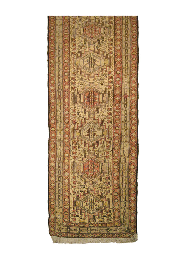 A13594 Persian Rug Azerbaijan Handmade Runner Tribal 2'3'' x 9'5'' -2x9- Pink Whites Beige Kilim Geometric Design