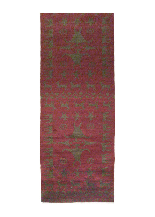 A13715 Oriental Rug Tibetan Handmade Runner Transitional 2'6'' x 9'11'' -3x10- Red Pictorial Animals Design
