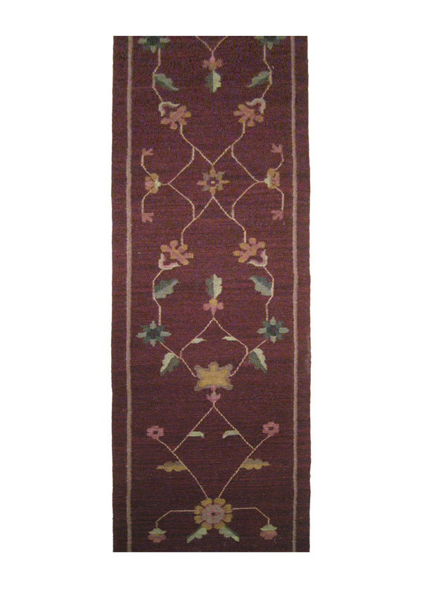 A14848 Oriental Rug Indian Handmade Runner Traditional 2'7'' x 12'0'' -3x12- Red Dhurrie Floral Design