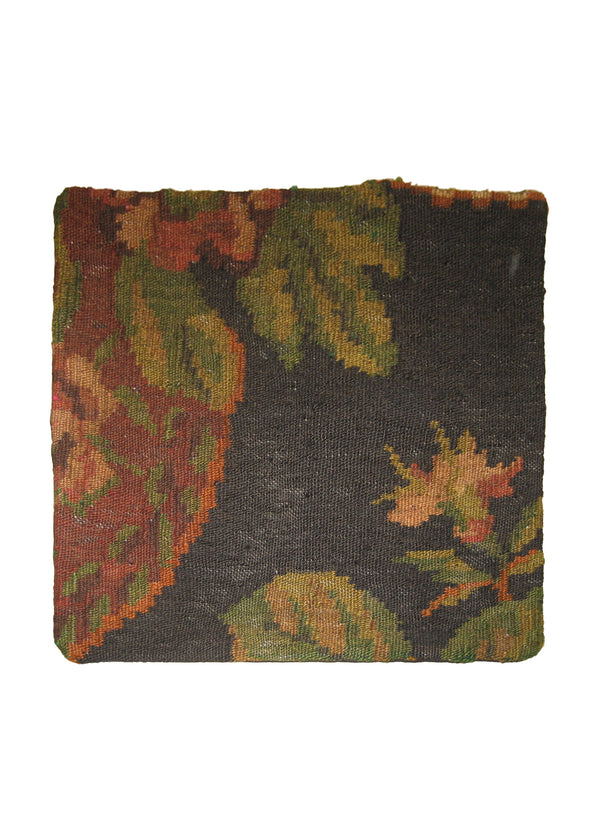 A15748 European Rug Handmade Pillow Traditional 1'2'' x 1'2'' -1x1- Black Red Green Floral Design