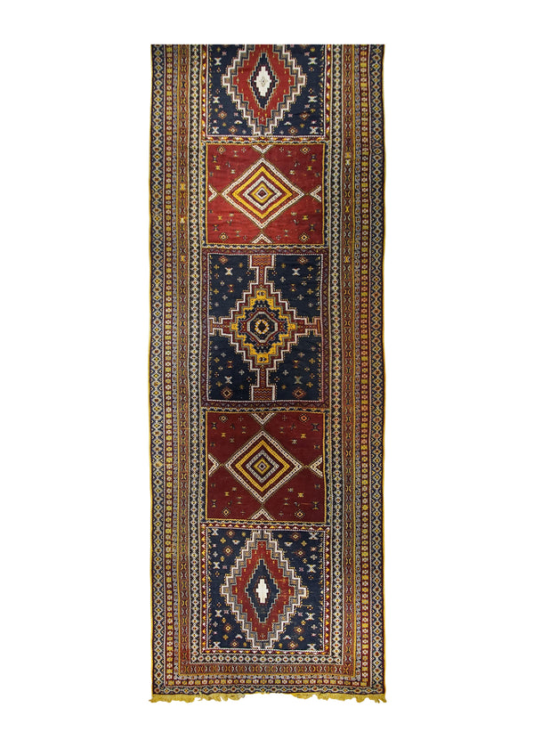 A15908 Oriental Rug Moroccan Handmade Area Tribal 8'0'' x 25'2'' -8x25- Blue Red Yellow Gold Geometric Design