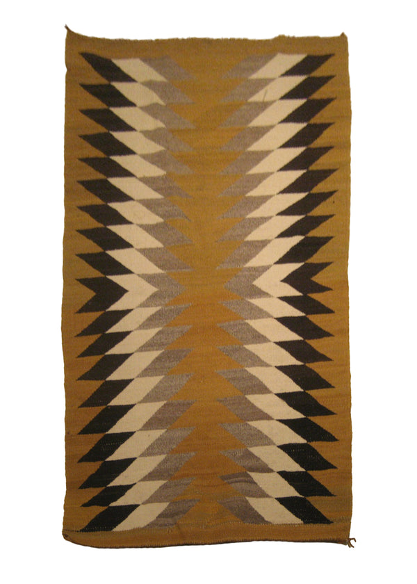 A16496 Native American Rug Navajo Handmade Area Tribal Antique 2'9'' x 5'2'' -3x5- Yellow Gold Black Whites Beige Geometric Geeta Design