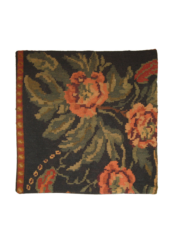 A16550 European Rug Handmade Pillow Traditional 2'0'' x 2'0'' -2x2- Black Pink Floral Design