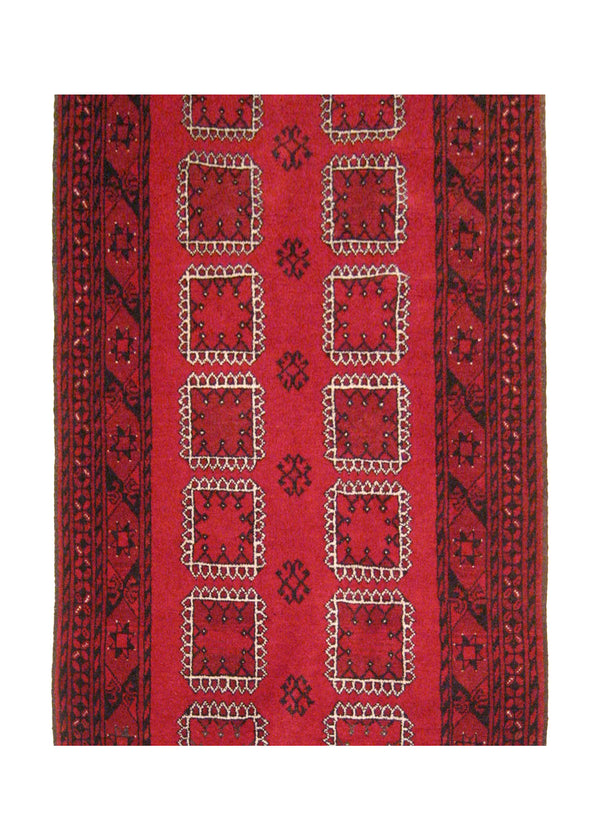 A17507 Oriental Rug Afghan Handmade Area Tribal 3'4'' x 6'5'' -3x6- Red Geometric Bokhara Design