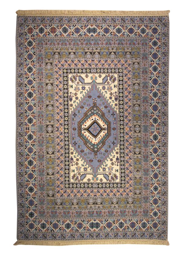 A17757 Oriental Rug Moroccan Handmade Area Tribal 5'10'' x 8'6'' -6x9- Whites Beige Blue Geometric Design