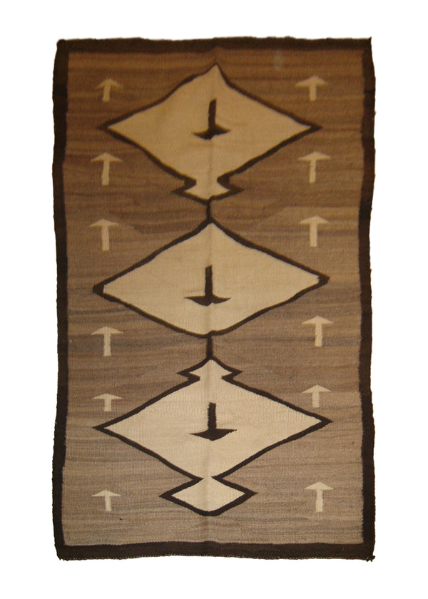 A17849 Native American Rug Navajo Handmade Area Tribal Antique 3'5'' x 5'6'' -3x6- Gray Brown Geometric Design