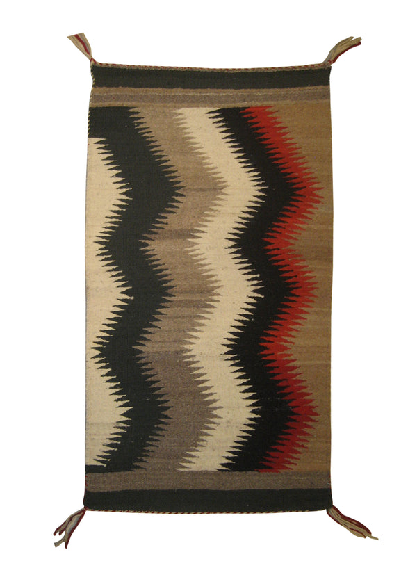 A18100 Native American Rug Navajo Handmade Area Tribal Antique 2'0'' x 2'11'' -2x3- Gray Brown Red Geometric Design