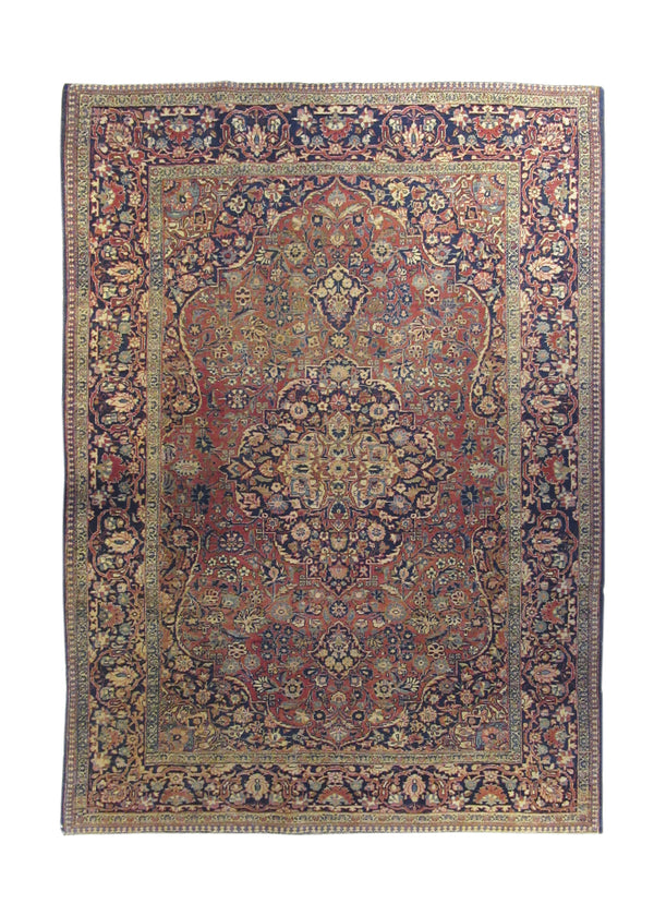 A19163 Persian Rug Kashan Handmade Area Traditional Antique 4'6'' x 6'4'' -5x6- Red Blue Floral Toranj Mehrab Design