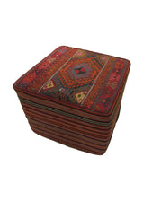 A19186 Persian Rug Azerbaijan Handmade Furniture Tribal 1'10'' x 1'10'' -2x2- Multi-color Red Kilim Stool Cubic Geometric Design