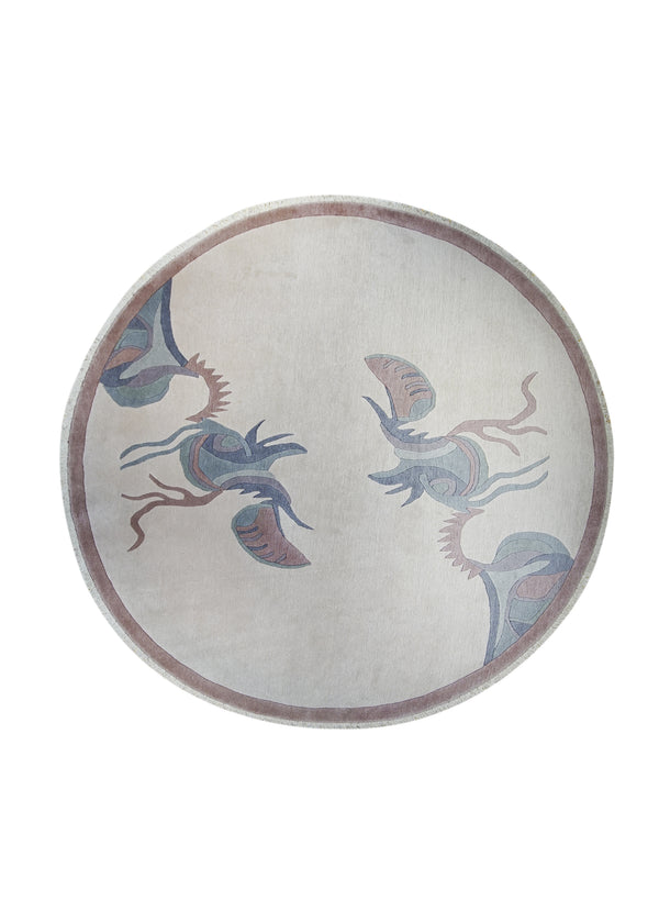A19333 Oriental Rug Tibetan Handmade Round Modern 8'2'' x 8'2'' -8x8- Pink Whites Beige Geometric Unusual Design