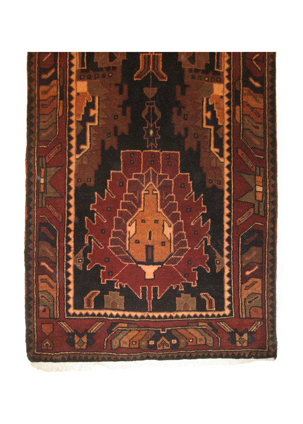 A19639 Caucasian Rug Azerbaijan Handmade Runner Tribal 3'8'' x 13'3'' -4x13- Black Red Geometric Design