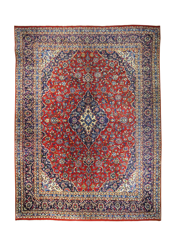 A19772 Persian Rug Kashan Handmade Area Traditional 9'5'' x 12'8'' -9x13- Red Blue Floral Toranj Mehrab Design