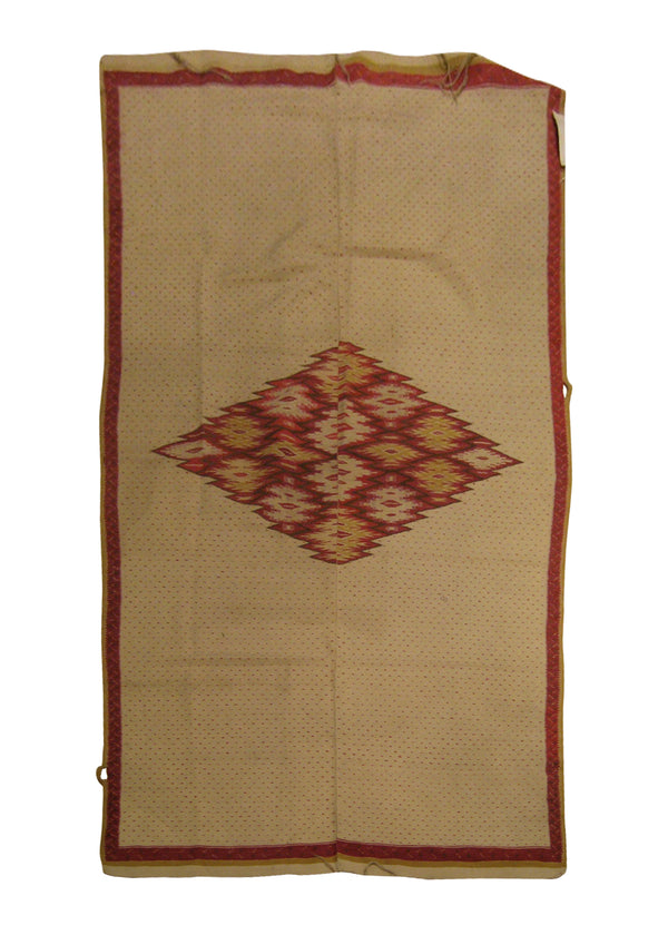 A19954 Native American Rug South America Handmade Area Tribal 3'5'' x 6'6'' -3x7- Whites Beige Red Chimayo Blanket Geometric Design