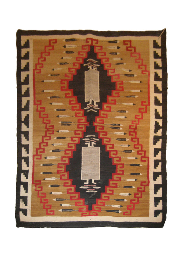 A20001 Native American Rug Navajo Handmade Area Tribal Antique 4'8'' x 6'7'' -5x7- Brown Whites Beige Black Geometric Design