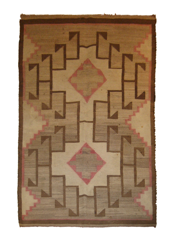 A20004 Native American Rug Navajo Handmade Area Tribal Antique 3'8'' x 5'9'' -4x6- Gray Brown Geometric Design