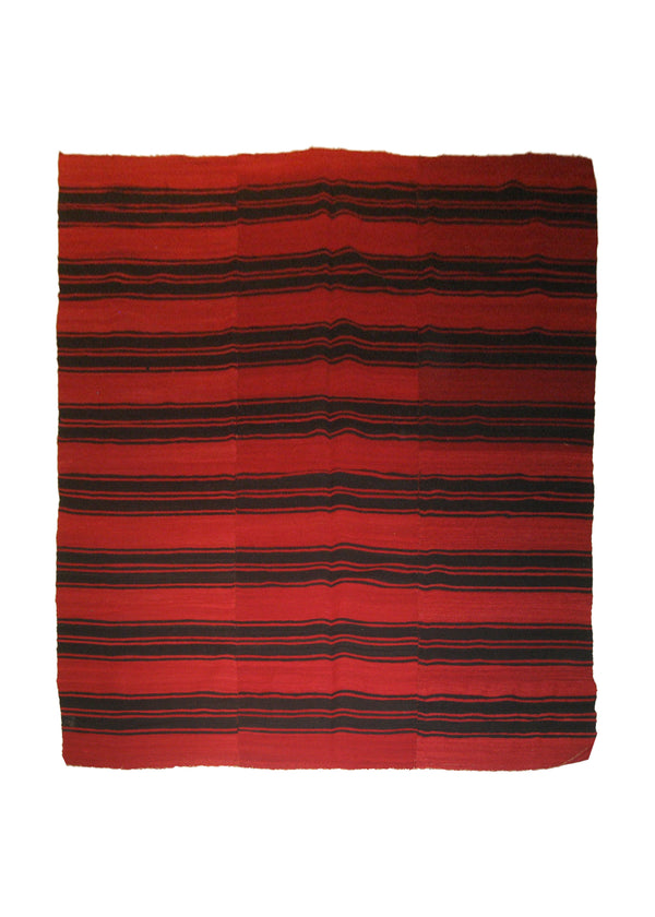 A20014 Native American Rug South America Handmade Area Tribal 6'5'' x 8'0'' -6x8- Red Black Geometric Design