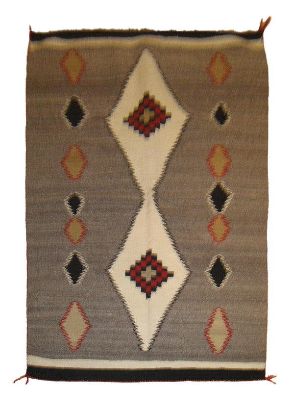 A20058 Native American Rug Navajo Handmade Area Tribal 3'1'' x 4'6'' -3x5- Gray Whites Beige Geometric Design