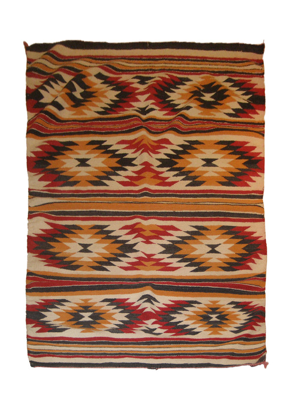 A20059 Native American Rug Navajo Handmade Area Tribal 3'9'' x 5'10'' -4x6- Multi-color Black Red Geometric Design