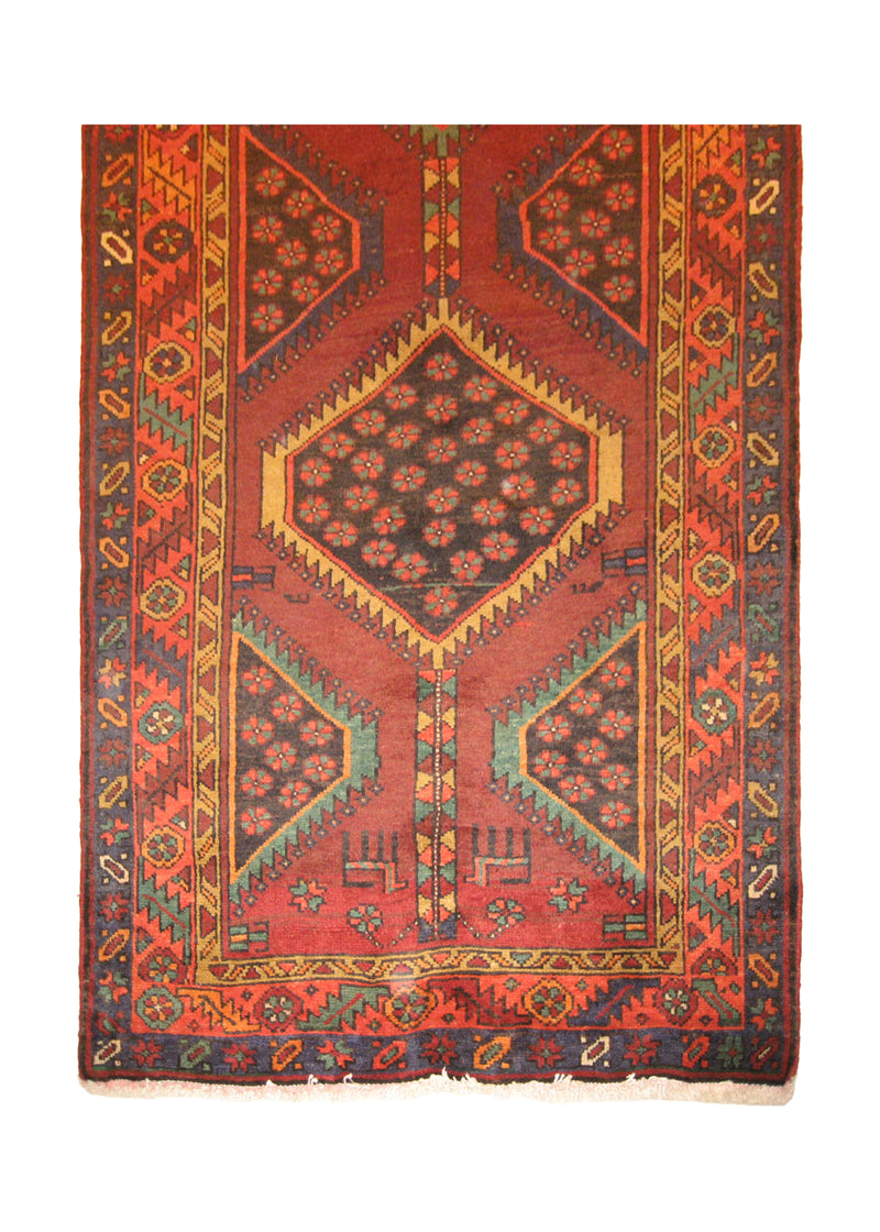 A20179 Caucasian Rug Azerbaijan Handmade Runner Tribal 3'10'' x 13'5'' -4x13- Red Geometric Design