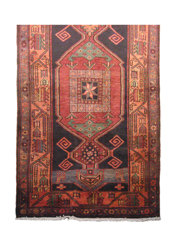 A20180 Caucasian Rug Azerbaijan Handmade Runner Tribal 3'9'' x 13'5'' -4x13- Blue Red Geometric Design