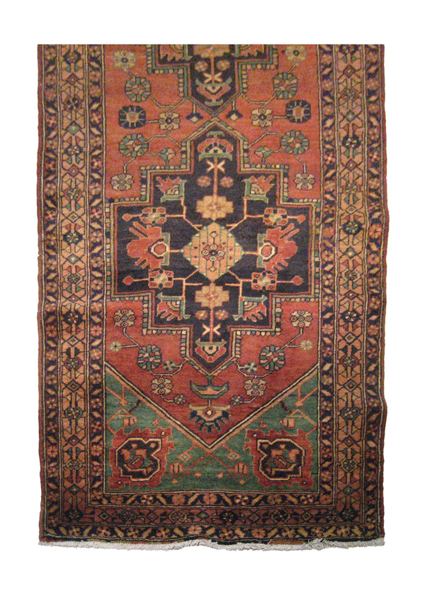 A20182 Caucasian Rug Azerbaijan Handmade Runner Tribal Vintage 3'10'' x 11'10'' -4x12- Red Black Geometric Design