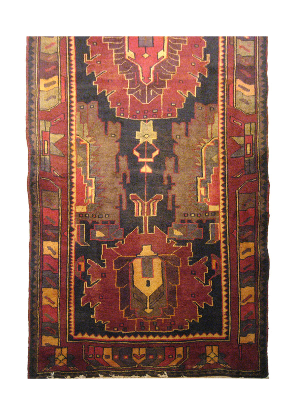 A20184 Caucasian Rug Azerbaijan Handmade Runner Tribal 3'8'' x 12'10'' -4x13- Red Geometric Design