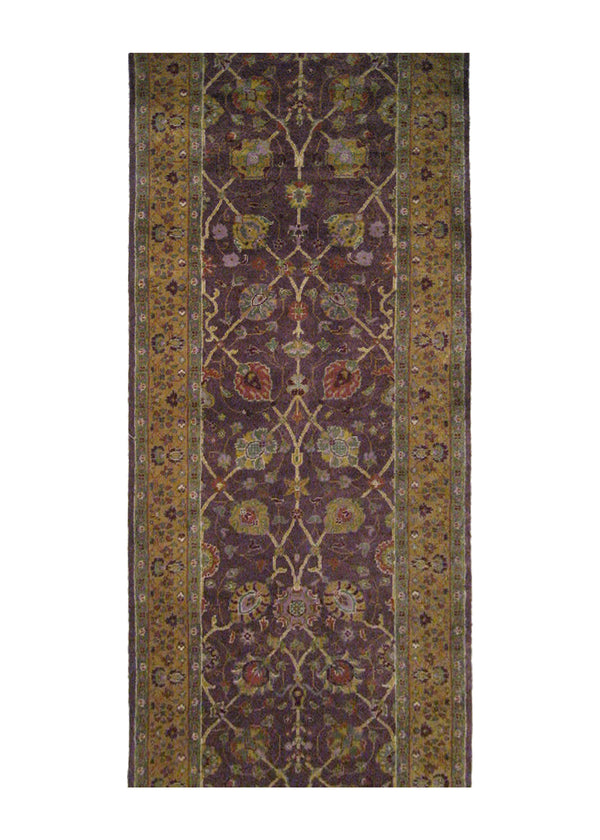 A20190 Oriental Rug Indian Handmade Runner Transitional 2'5'' x 7'9'' -2x8- Purple Yellow Gold Tea Washed Design