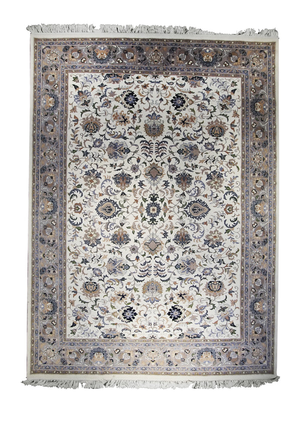 A20434 Oriental Rug Indian Handmade Area Traditional 8'10'' x 12'2'' -9x12- Whites Beige Purple Kashan Floral Design