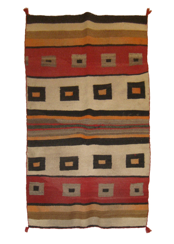 A20706 Native American Rug Navajo Handmade Area Tribal 2'4'' x 4'4'' -2x4- Multi-color Black Red Geometric Design