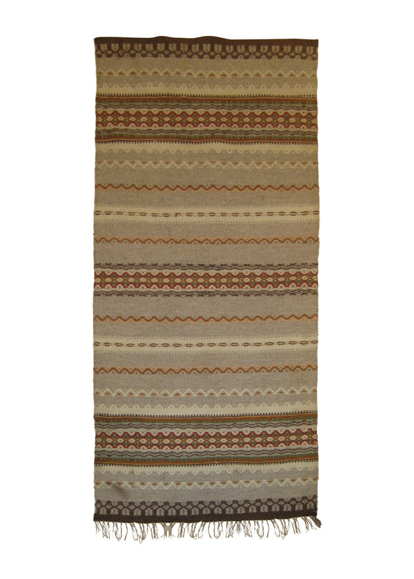 A20708 Native American Rug Peru Handmade Area Tribal 1'7'' x 3'11'' -2x4- Multi-color Brown Whites Beige Geometric Design