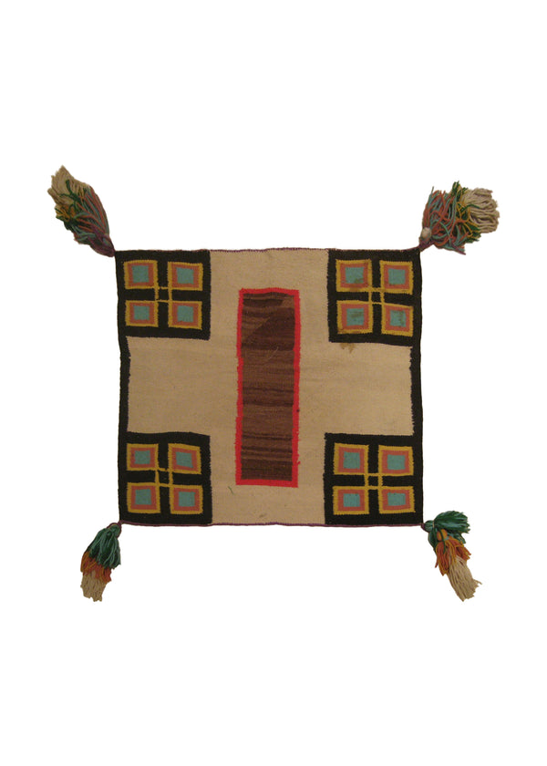 A20709 Native American Rug Navajo Handmade Area Tribal 2'1'' x 2'5'' -2x2- Whites Beige Black Brown Geometric Design