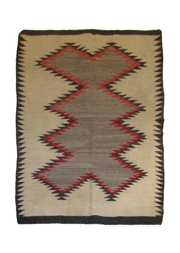 A20710 Native American Rug Navajo Handmade Area Tribal 3'5'' x 4'9'' -3x5- Whites Beige Black Gray Geometric Design