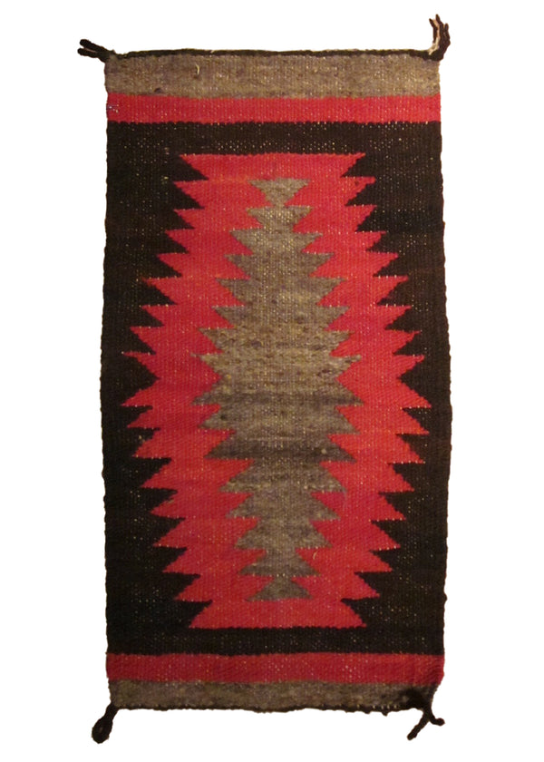 A21027 Native American Rug Navajo Handmade Area Tribal 0'10'' x 1'7'' -1x2- Red Black Gray Geometric Design