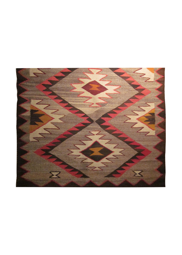 A21145 Native American Rug Navajo Handmade Area Tribal 3'5'' x 5'10'' -3x6- Gray Brown Whites Beige Geometric Design