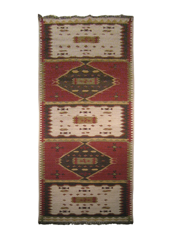 A21662 Oriental Rug Indian Handmade Runner Tribal 3'2'' x 9'7'' -3x10- Multi-color Red Brown Dhurrie Tea Washed Geeta Design