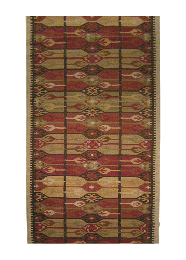 A21687 Oriental Rug Indian Handmade Runner Tribal 3'0'' x 11'11'' -3x12- Multi-color Red Whites Beige Dhurrie Tea Washed Design