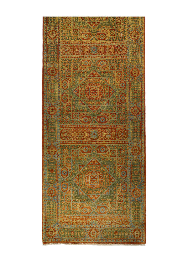 A22134 Oriental Rug Indian Handmade Runner Transitional 2'6'' x 17'10'' -3x18- Red Green Tea Washed Mamluk Design