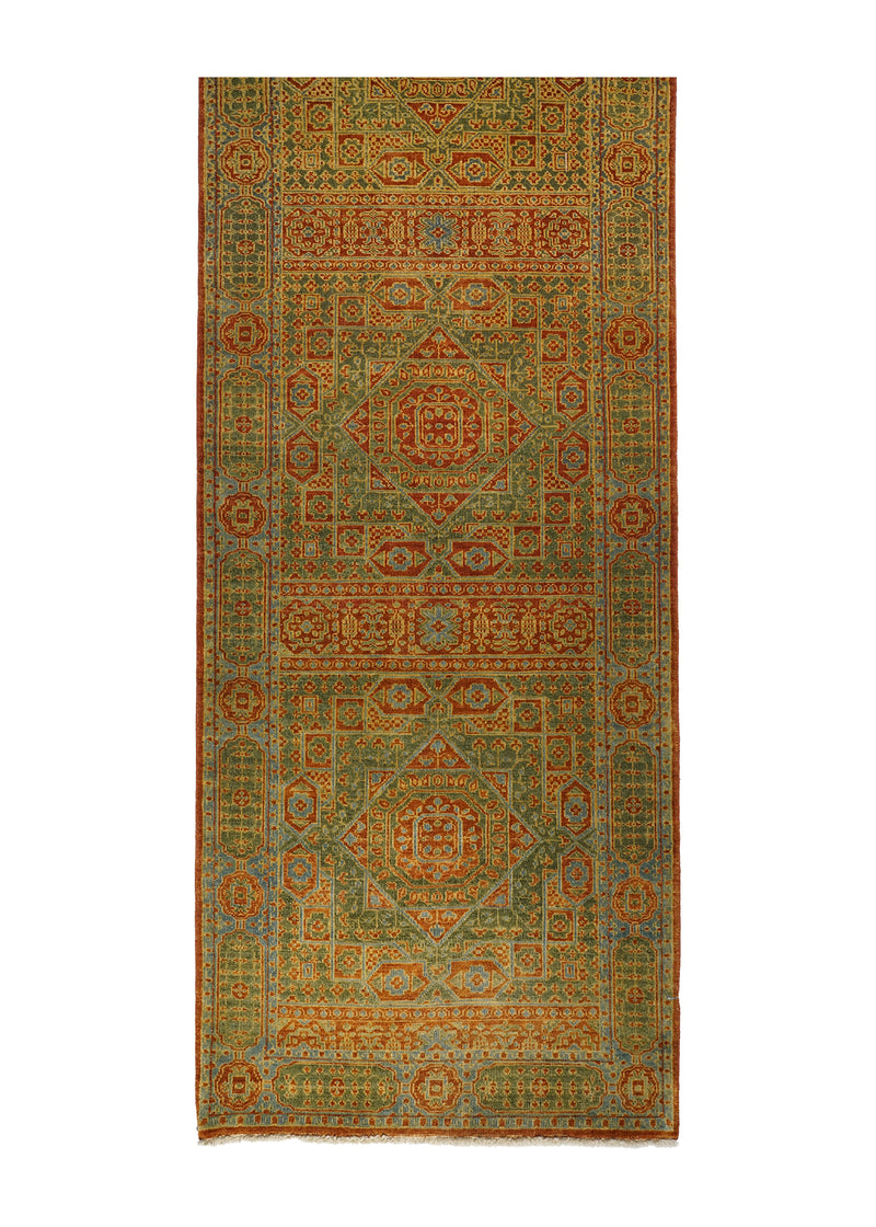A22134 Oriental Rug Indian Handmade Runner Transitional 2'6'' x 17'10'' -3x18- Red Green Tea Washed Mamluk Design