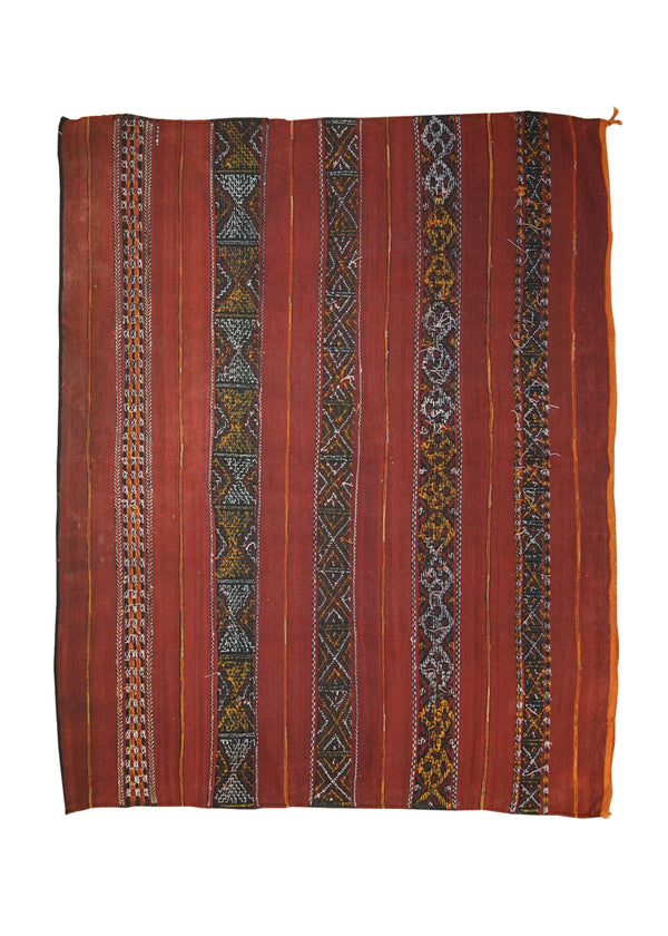 A22434 Oriental Rug Moroccan Handmade Area Tribal Antique 4'4'' x 5'6'' -4x6- Red Black Stripes Design
