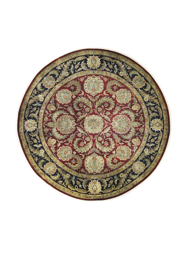 A22465 Oriental Rug Indian Handmade Round Transitional 8'3'' x 8'3'' -8x8- Red Black Tea Washed Design