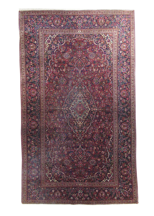 A22787 Persian Rug Kashan Handmade Area Traditional 4'6'' x 6'10'' -5x7- Red Blue Floral Toranj Mehrab Design