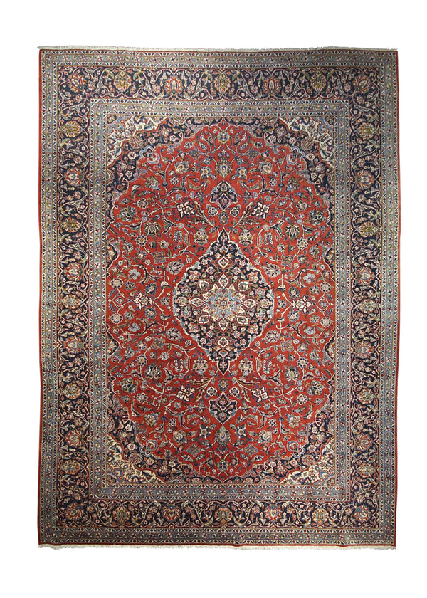 A23568 Persian Rug Kashan Handmade Area Traditional 8'8'' x 11'10'' -9x12- Red Blue Floral Toranj Mehrab Design