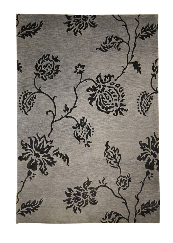 A23651 Oriental Rug Indian Handmade Area Transitional Neutral 3'8'' x 5'6'' -4x6- Gray Floral Design